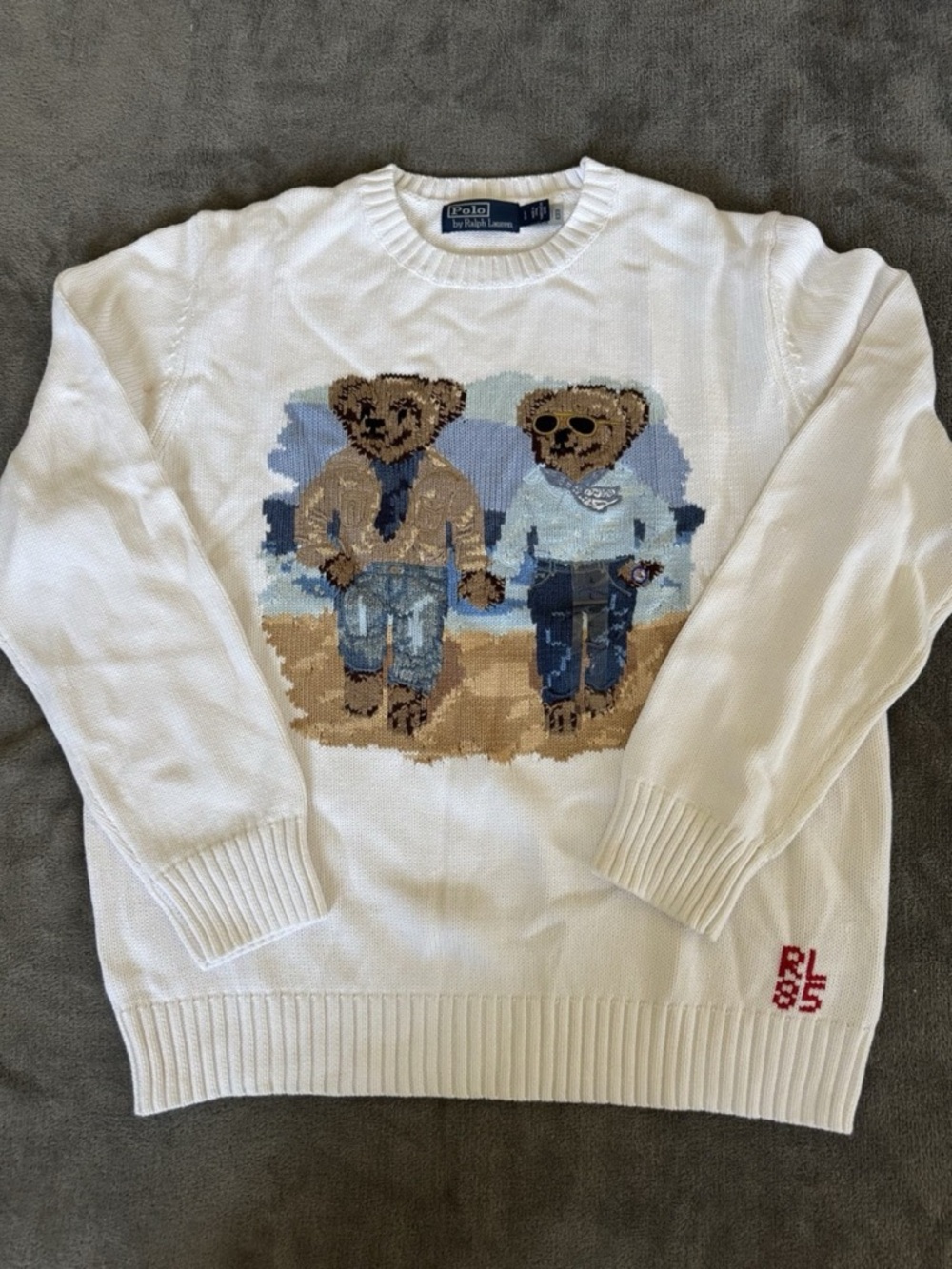 RARE Polo by Ralph Lauren White Teddy Bear Crewneck Sweater Large